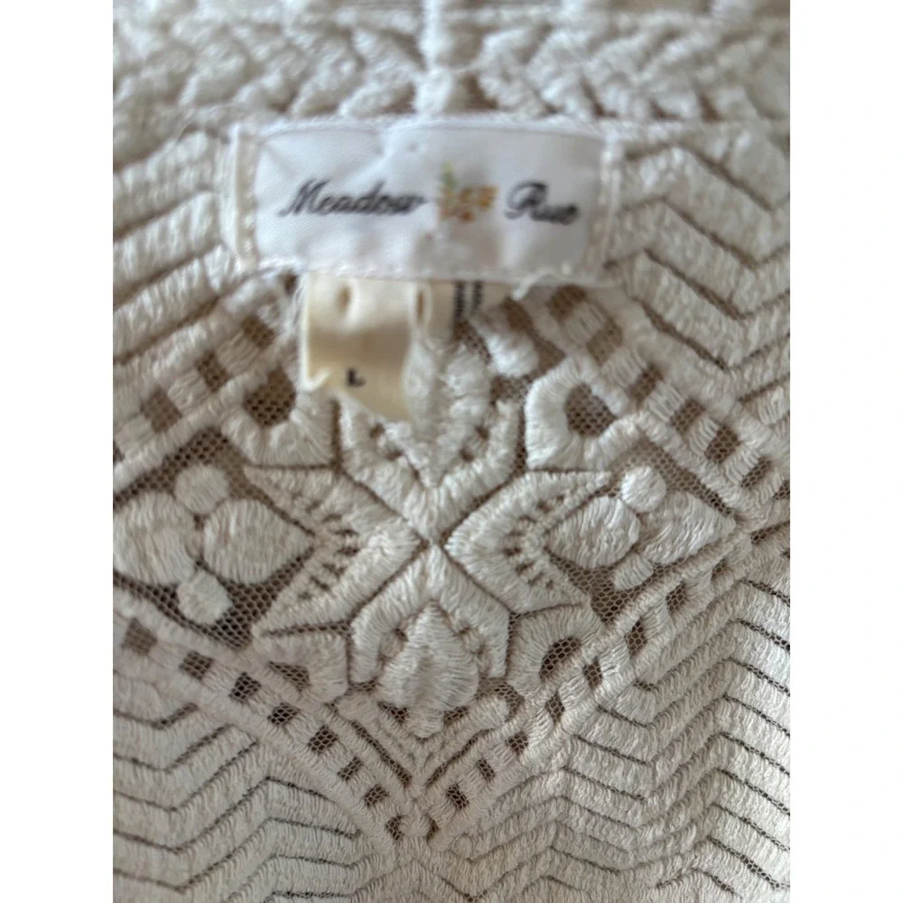 Meadow Rue Anthropologie Cream Lace Mesh Geometric Embroidered Boho Top Large - Picture 7 of 8